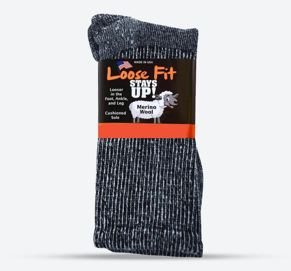 Mens Loose Fit 322 Merino Wool Crew Hiking Socks