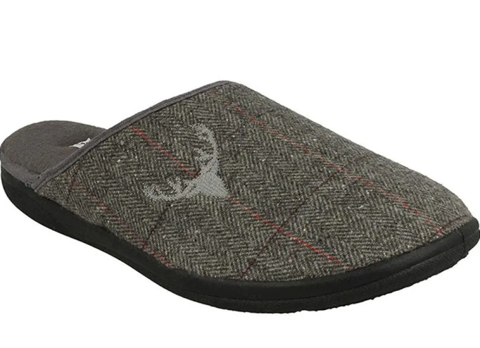 Mens Wide Fit Padders Stag Mule Slippers