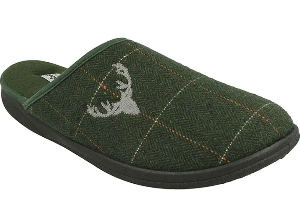Mens Wide Fit Padders Stag Mule Slippers