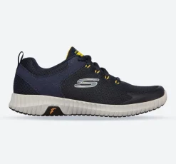 Men's Wide Fit Skechers 232212 Elite Flex Prime Take Over Sports Trainers - Navy/Yellow