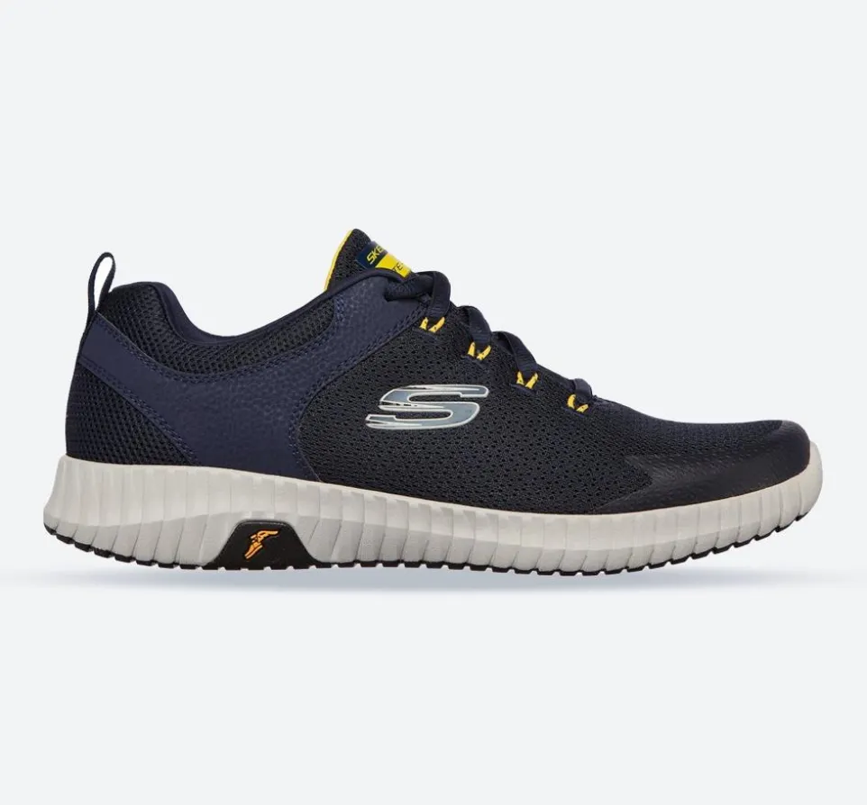 Men's Wide Fit Skechers 232212 Elite Flex Prime Take Over Sports Trainers - Navy/Yellow