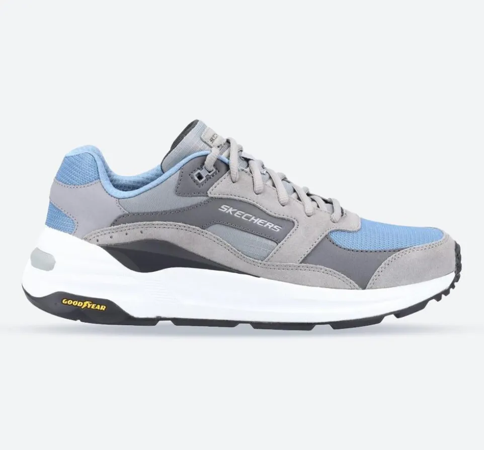 Men's Wide Fit Skechers 237200 Global Jogger Trainers - Grey/Blue