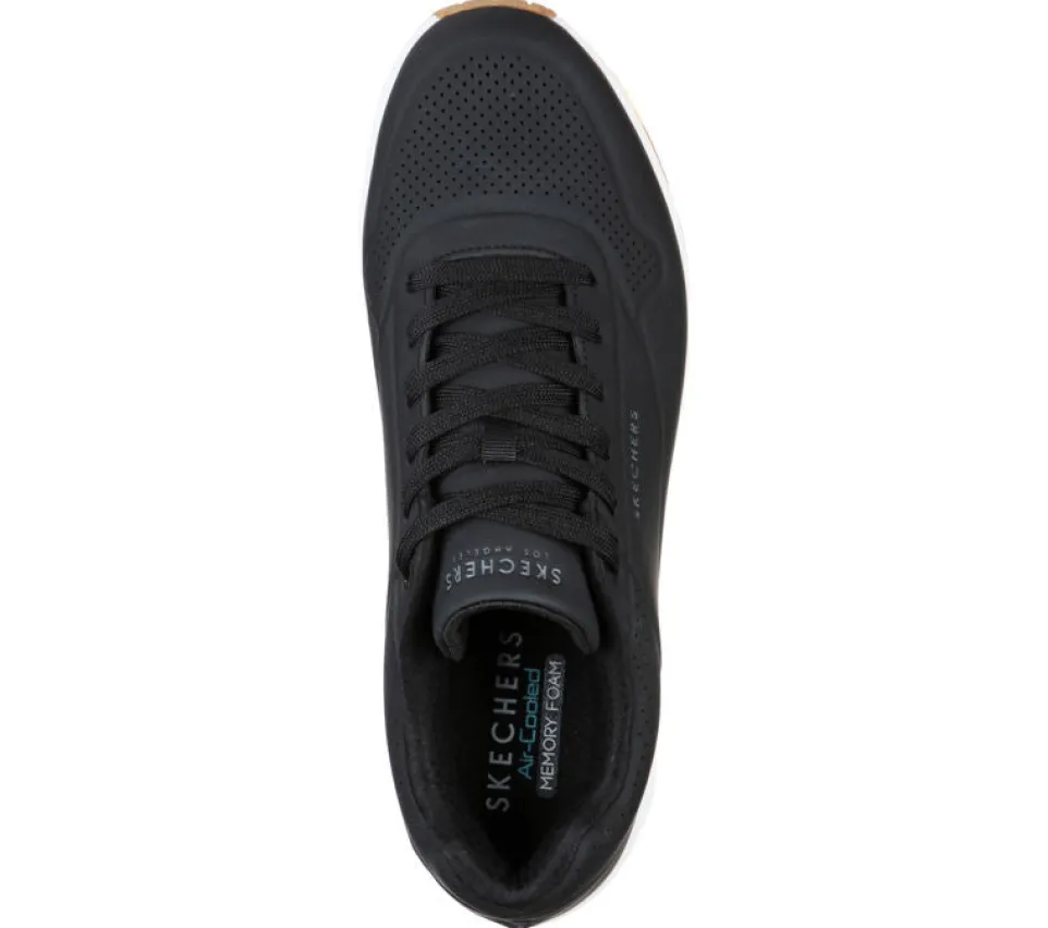 Men's Wide Fit Skechers 52458 Uno - Stand On Air Walking Trainers - Black/White