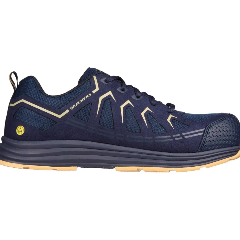 Men's Wide Fit Skechers 200127EC Malad II Safety Trainers - Navy/Tan