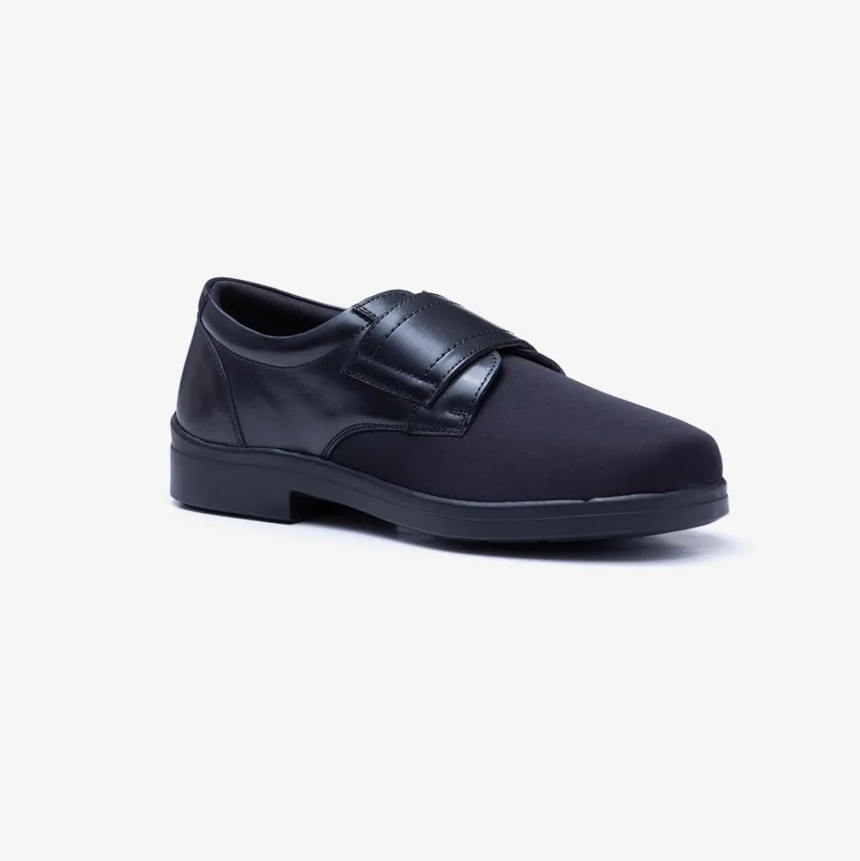 Mens Wide Fit Tredd Well Benjamin Velcro Soft Stretch Shoes - Black