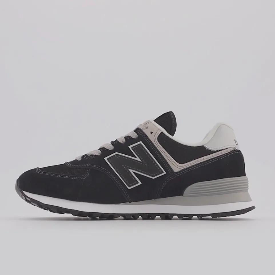 Women's Wide Fit New Balance ML574EVB Running Trainers - Exclusive - Black/White ENCAP