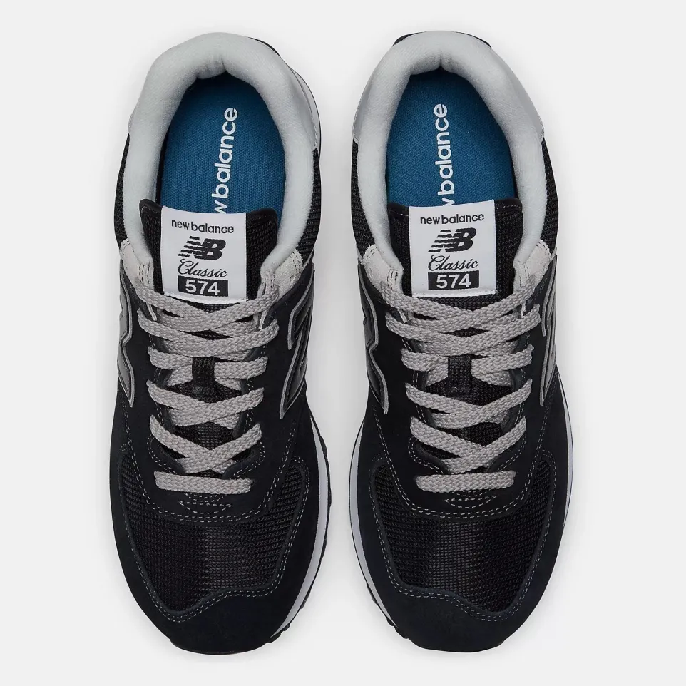 Women's Wide Fit New Balance ML574EVB Running Trainers - Exclusive - Black/White ENCAP