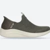 Women's Wide Fit Skechers 149708 Slip-ins Ultra Flex 3.0 Cozy Streak Trainers - Olive