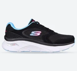 Women's Wide Fit Skechers 149686 Arch Fit D'Lux Trainers - Black/Blue