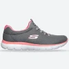 Women's Wide Fit Skechers 12980 Summits Slip On Sports Trainers - Grey/Pink