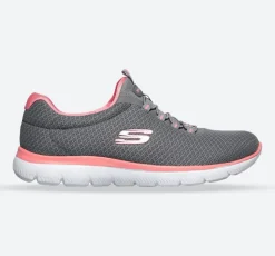Women's Wide Fit Skechers 12980 Summits Slip On Sports Trainers - Grey/Pink