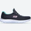 Women's Wide Fit Skechers 12980 Summits Slip On Sports Trainers - Charcoal/Green