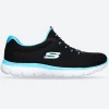 Women's Wide Fit Skechers 12980 Summits Slip On Sports Trainers - Black/Turquoise
