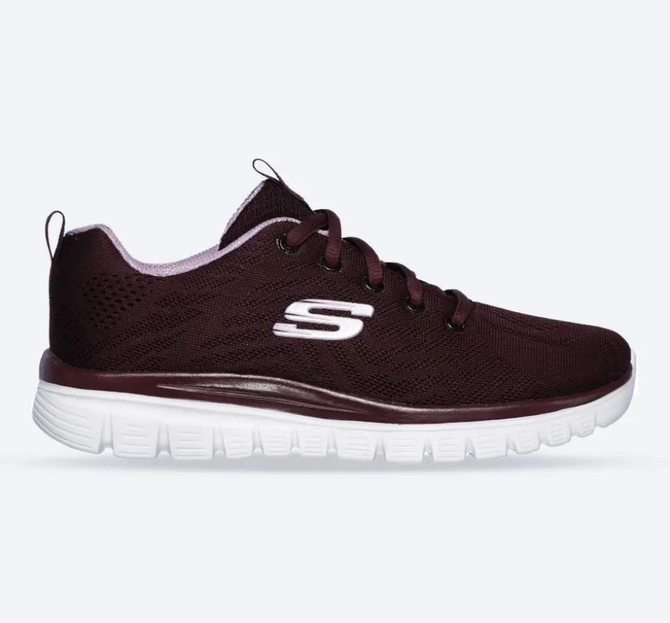 Women's Wide Fit Skechers 12615 Graceful Get Connected Sports Trainers - Wine