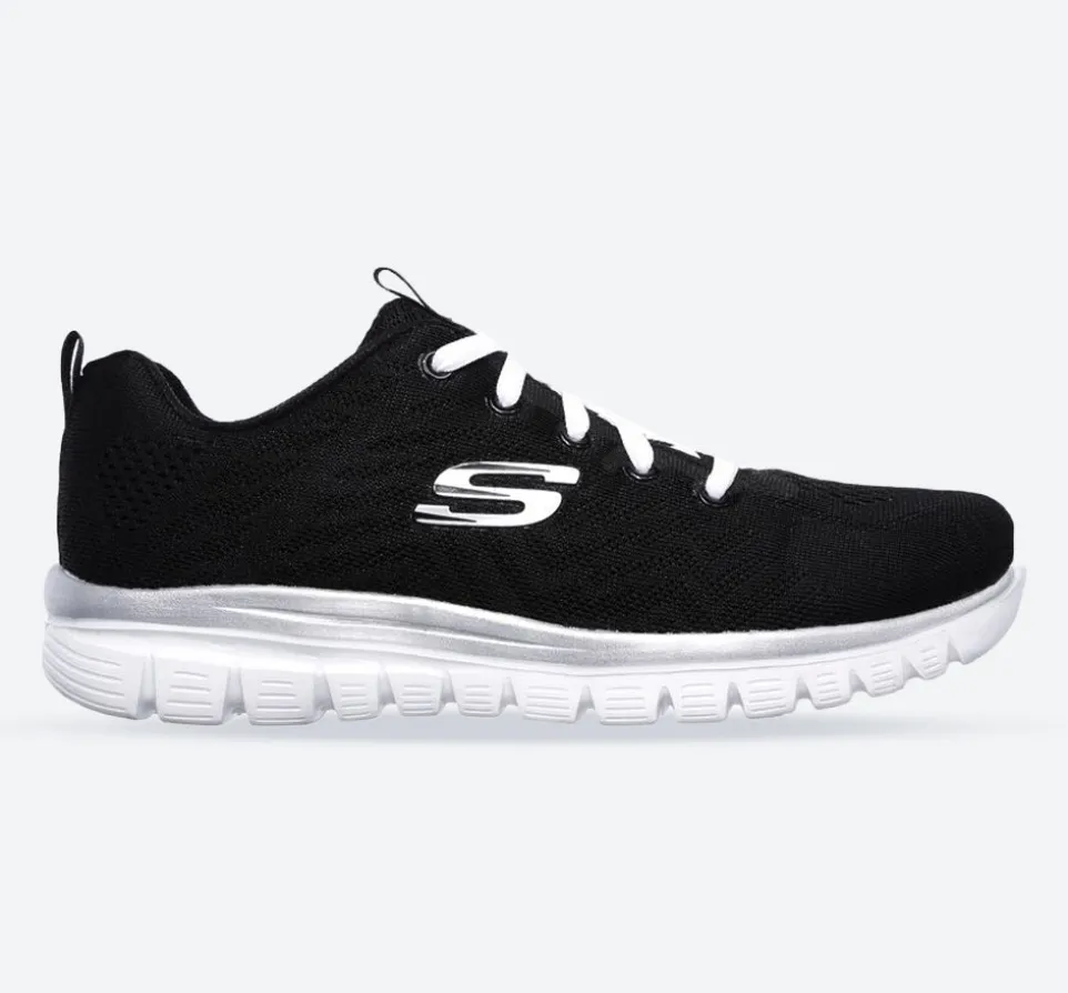 Womens Wide Fit Skechers 12615 Walking Trainers - Black/White