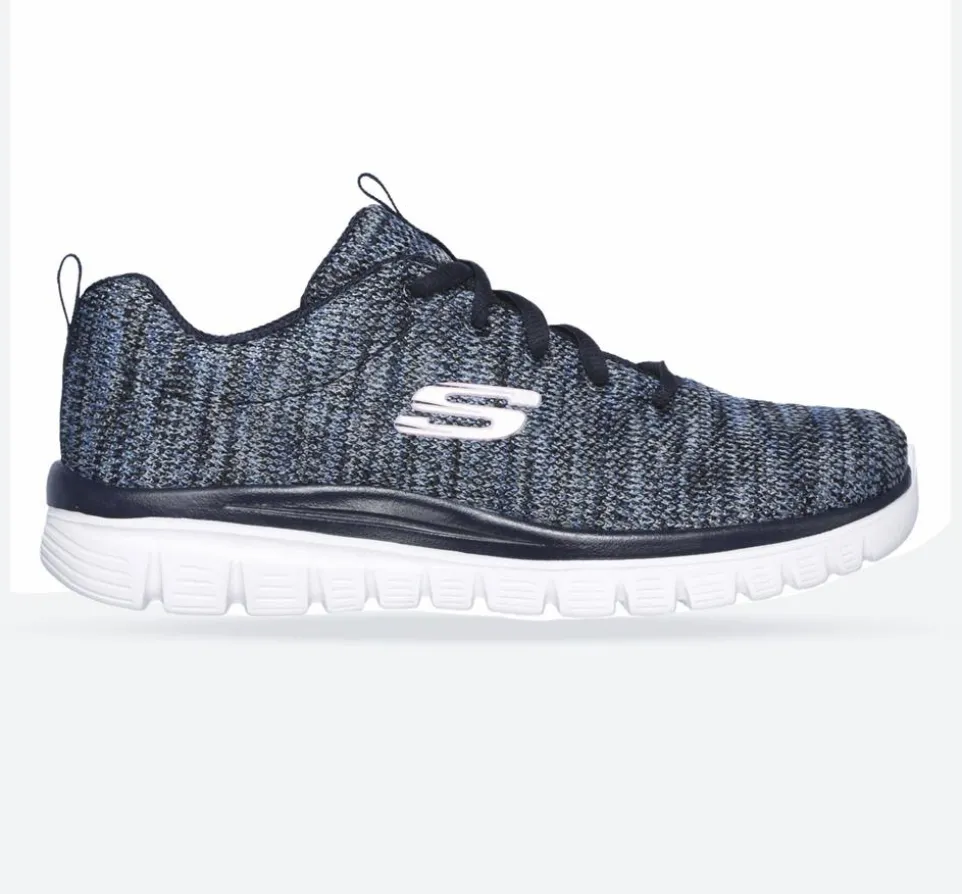 Women's Wide Fit Skechers 12615 Graceful Get Connected Sports Trainers - Navy/Blue