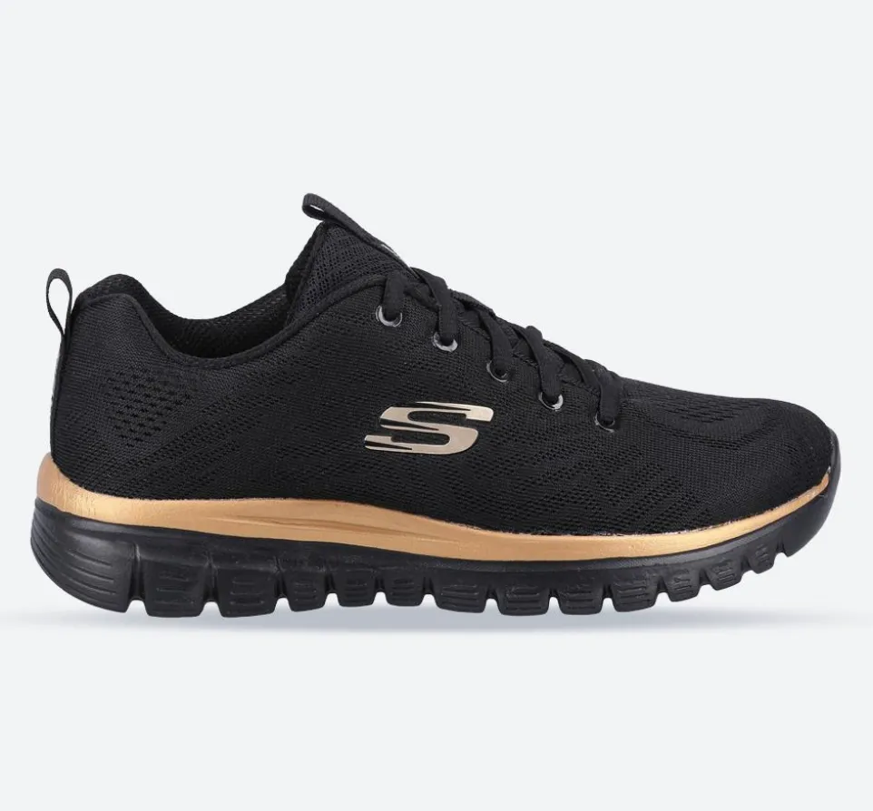 Women's Wide Fit Skechers 12615 Graceful Get Connected Sports Trainers - Black/Rose Gold