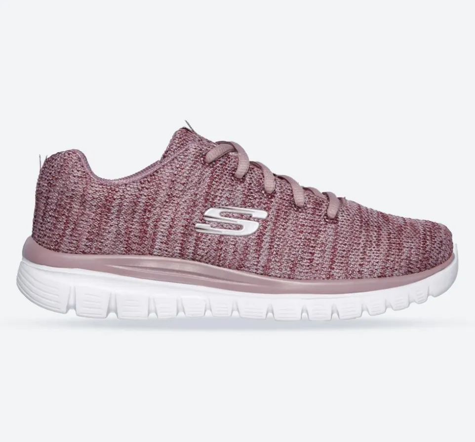 Women's Wide Fit Skechers 12614 Graceful Twisted Fortune Trainers - Mauve