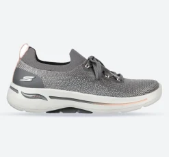 Women's Wide Fit Skechers 124863 Go Walk Arch Fit Clancy Trainers - Grey/Pink