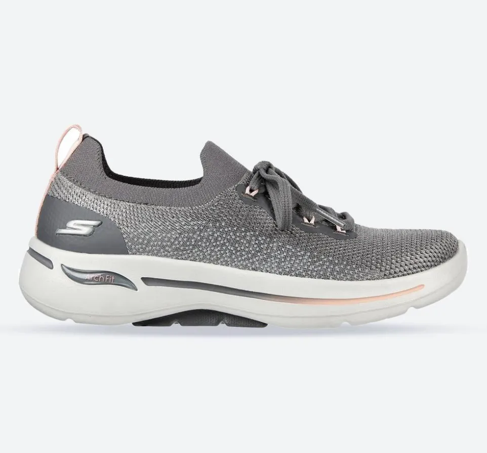 Women's Wide Fit Skechers 124863 Go Walk Arch Fit Clancy Trainers - Grey/Pink