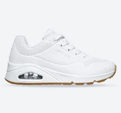 Women's Wide Fit Skechers 73690W Uno Stand On Air Walking Trainers - White