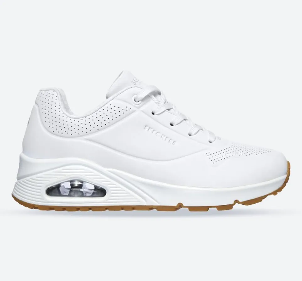 Women's Wide Fit Skechers 73690W Uno Stand On Air Walking Trainers - White
