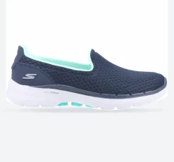 Women's Wide Fit Skechers 124508 Go Walk 6 Big Splash Trainers - Navy/Turquoise