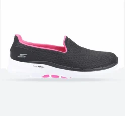 Women's Wide Fit Skechers 124508 Go Walk 6 Big Splash Trainers - Black/Hot Pink