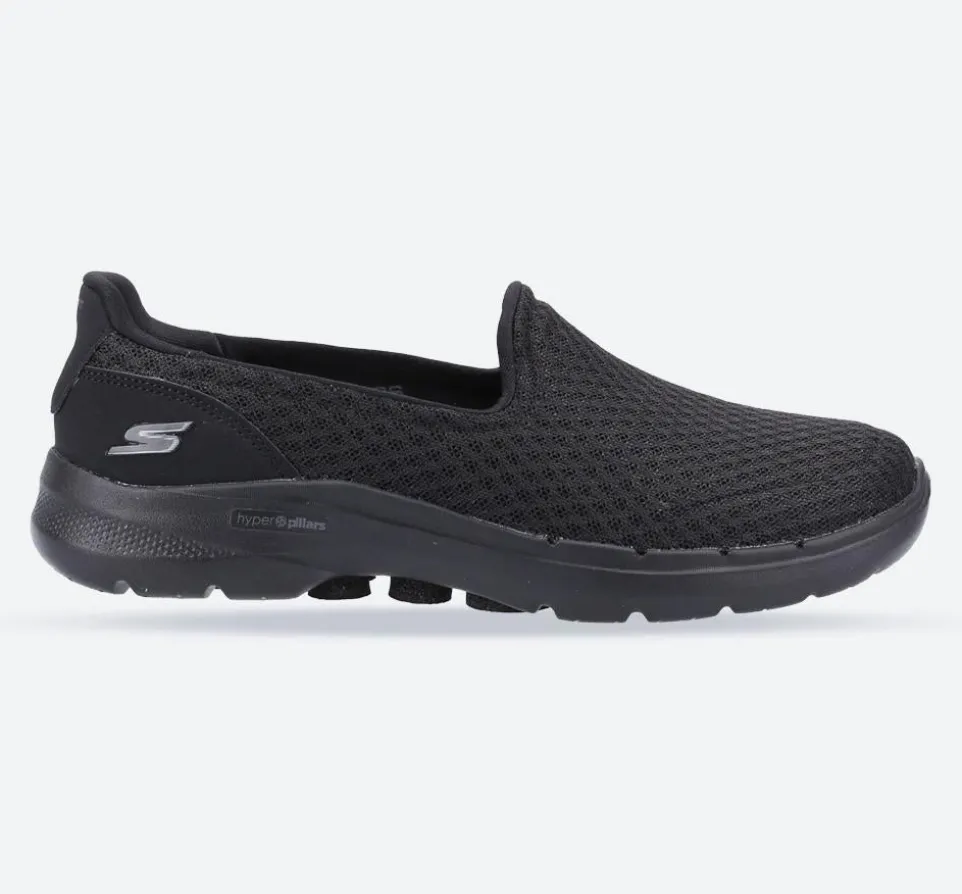 Women's Wide Fit Skechers 124508 Go Walk 6 Big Splash Trainers - Black/Black