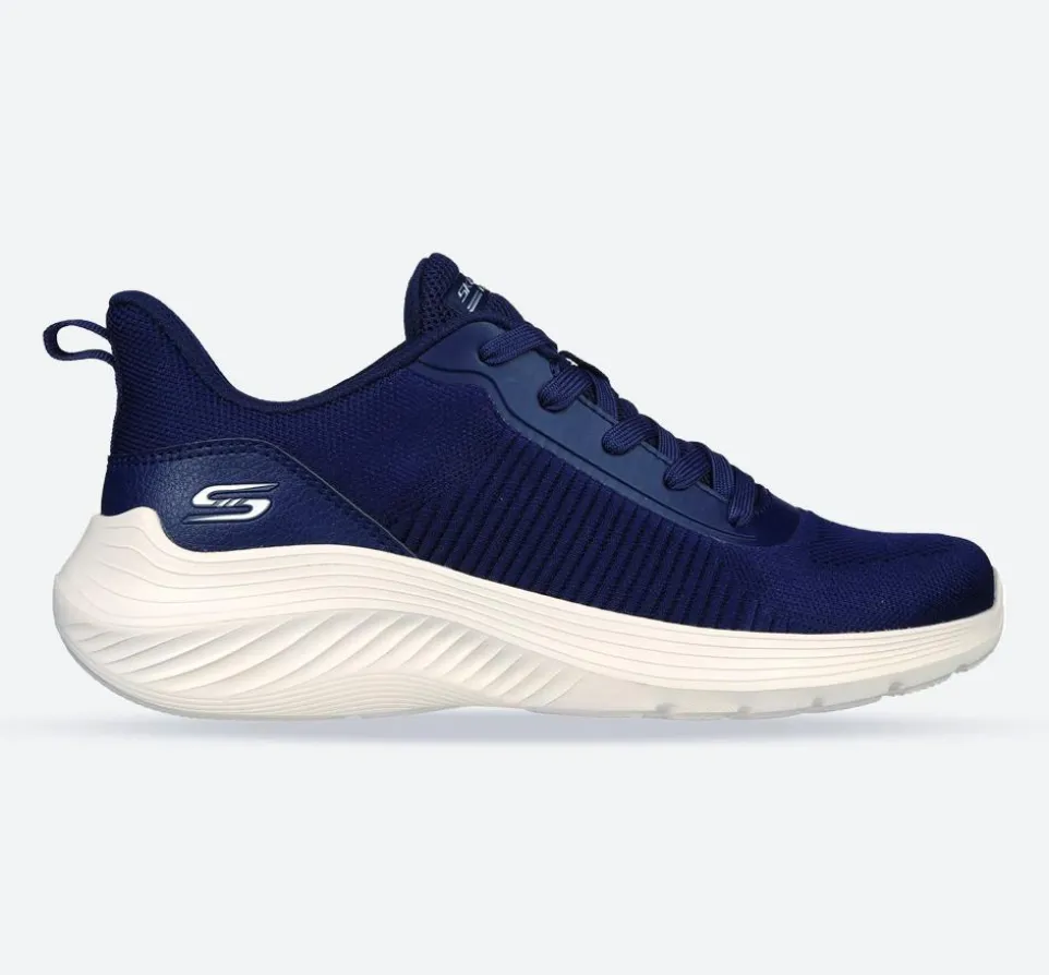 Women's Wide Fit Skechers 117470 Bobs Squad Waves Sports Trainers - Navy