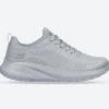 Women's Wide Fit Skechers Bobs Squad Chaos Face Off 117209 Vegan Trainers - Light Grey