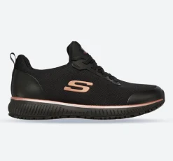 Women's Wide Fit Skechers 77222EC Squad SR Occupational Trainers - Black/Rose Gold