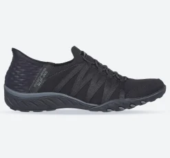 Women's Wide Fit Skechers 100593 Breathe Easy Roll With Me Trainers - Black