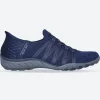 Women's Wide Fit Skechers 100593 Breathe Easy Roll With Me Trainers - Navy