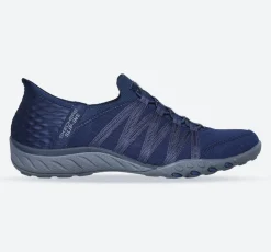 Women's Wide Fit Skechers 100593 Breathe Easy Roll With Me Trainers - Navy