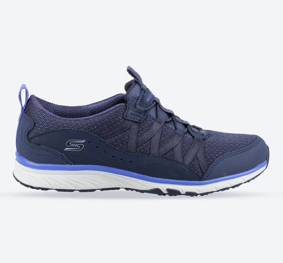 Women's Wide Fit Skechers 104281 Gratis Sport Live Golden Trainers - Navy