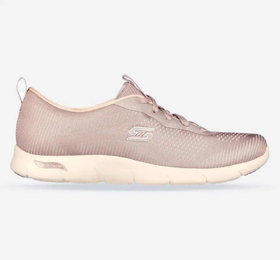 Women's Wide Fit Skechers 104390 Arch Fit Refine Classy Doll Trainers - Dark Taupe