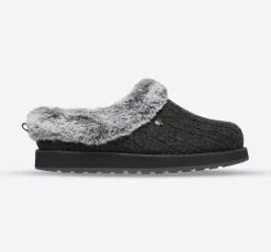 Womens Wide Fit Skechers Keepsakes Ice Angel Mule Slippers - Charcoal