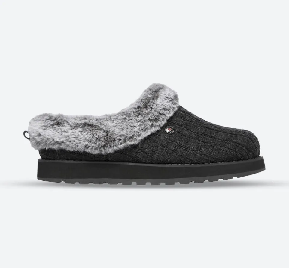 Womens Wide Fit Skechers Keepsakes Ice Angel Mule Slippers - Charcoal