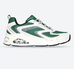 Women's Wide Fit Skechers 177424 Tres Air Uno Street Fl Air Trainers - White/Green