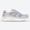 Women's Wide Fit Skechers 149686 Relaxed Fit Arch Fit D'lux Trainers - Gray/Coral