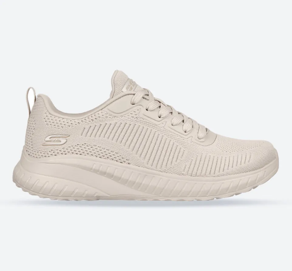 Womens Wide Fit Skechers Bobs Squad Chaos Face Off 117209 Vegan Trainers - Nude/Natural