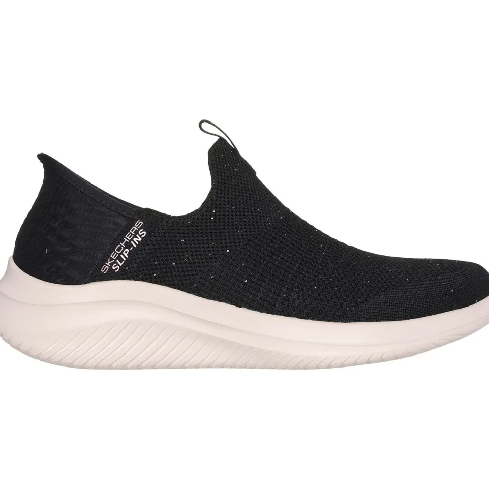 Women's Wide Fit Skechers 149594 Slip-ins Ultra Flex 3.0 Trainers - Black/Rose Gold