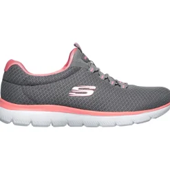 Women's Wide Fit Skechers 12980 Summits Slip On Sports Trainers - Grey/Pink