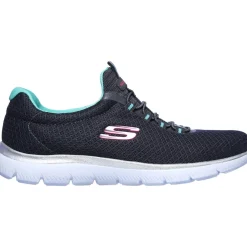Women's Wide Fit Skechers 12980 Summits Slip On Sports Trainers - Charcoal/Green