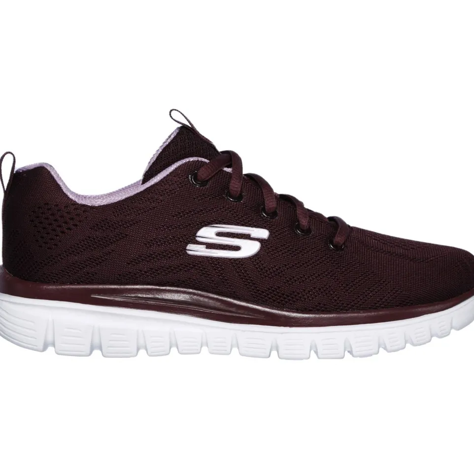 Women's Wide Fit Skechers 12615 Graceful Get Connected Sports Trainers - Wine