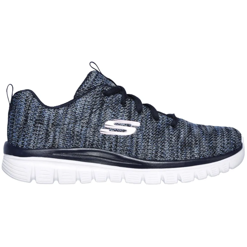 Women's Wide Fit Skechers 12615 Graceful Get Connected Sports Trainers - Navy/Blue
