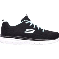 Women's Wide Fit Skechers 12615 Graceful Get Connected Sports Trainers - Black/Turquoise