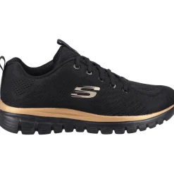 Women's Wide Fit Skechers 12615 Graceful Get Connected Sports Trainers - Black/Rose Gold
