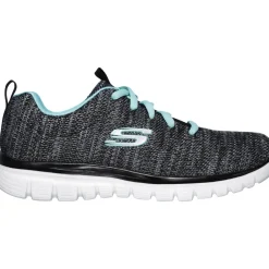 Women's Wide Fit Skechers 12614 Graceful Twisted Fortune Trainers - Black/Turquoise